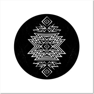 vintage aztec pattern in faded circle black Posters and Art